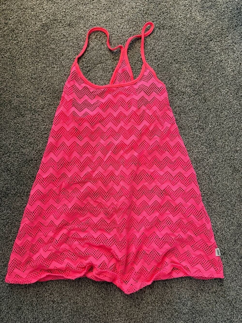 PINK Victoria's Secret Neon Pink Zig Zag Mesh Swim Cover-Up Tank Top
